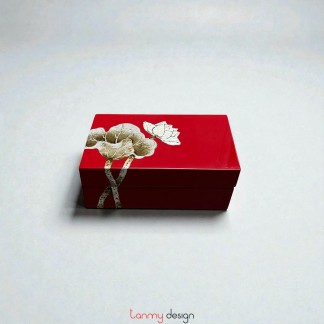 Hộp sơn mài chữ nhật 2 ngăn vẽ sen 8*14*H5cm ( các màu )